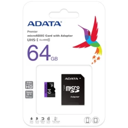 ADATA MicroSD kártya - 64GB microSDXC UHS-I Class10 (R/W: 80/10 MB/s) + adapter